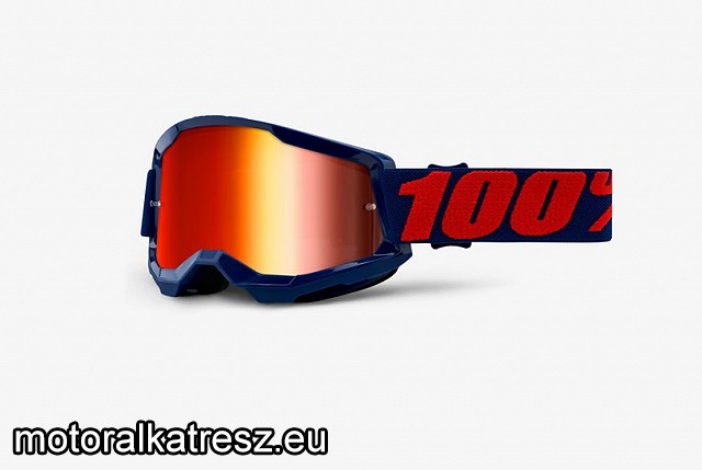 100% Strata2 kék védőszemüveg piros színű tükrös lencsével (cross/enduro/ATV/quad) 50028-00021