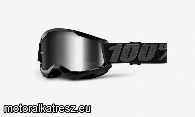 100% Strata2 50028-00013 fekete védőszemüveg ezüst színű tükrös lencsével (cross/enduro/ATV/quad)