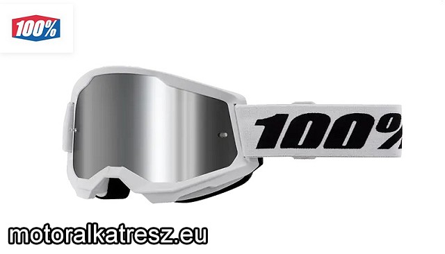 100% Strata2 50028-00019 fehér védőszemüveg ezüst színű tükrös lencsével (cross/enduro/ATV/quad)
